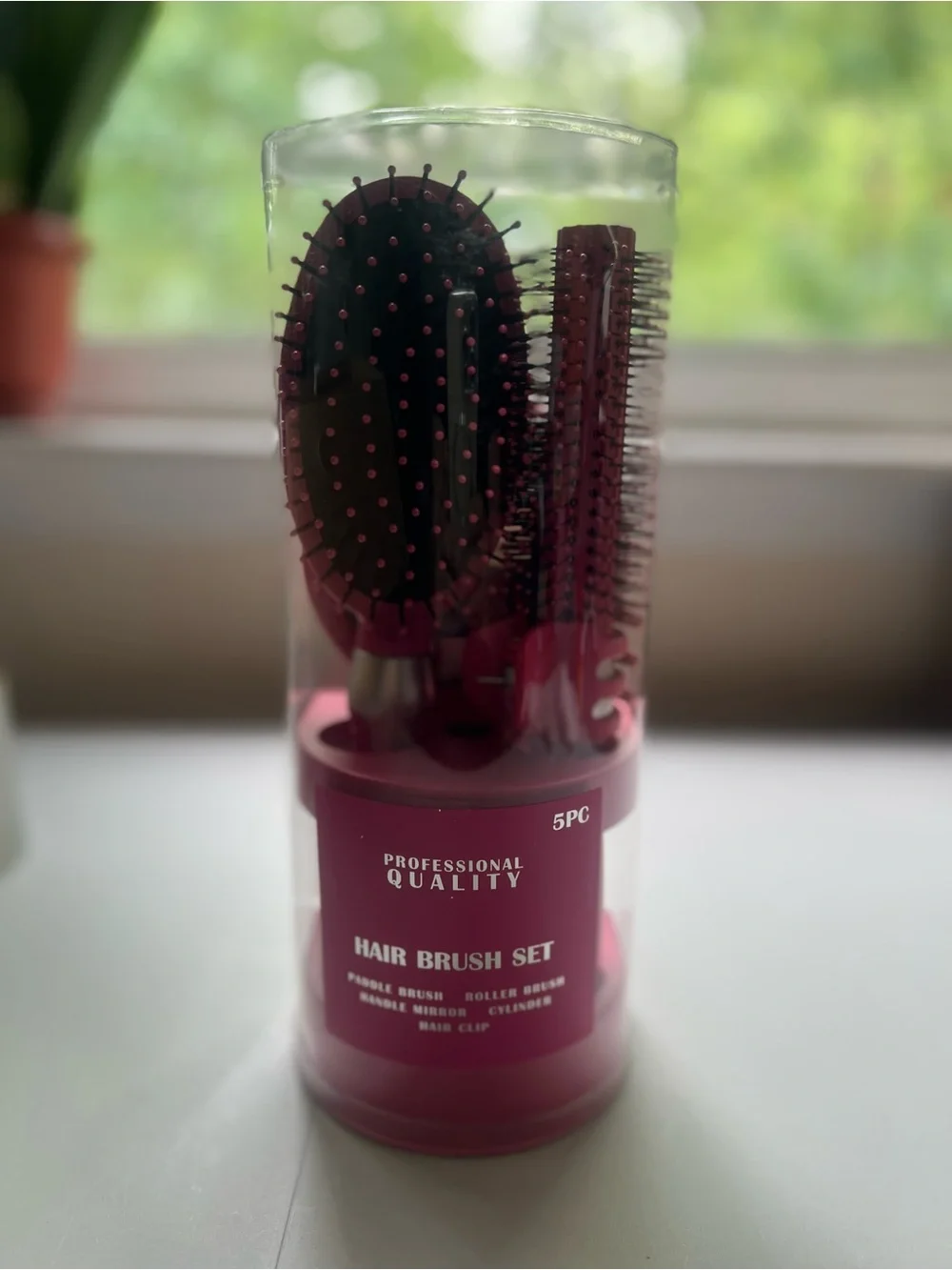 5-Piece Hair Brush Set, Adults and Teens, Pink